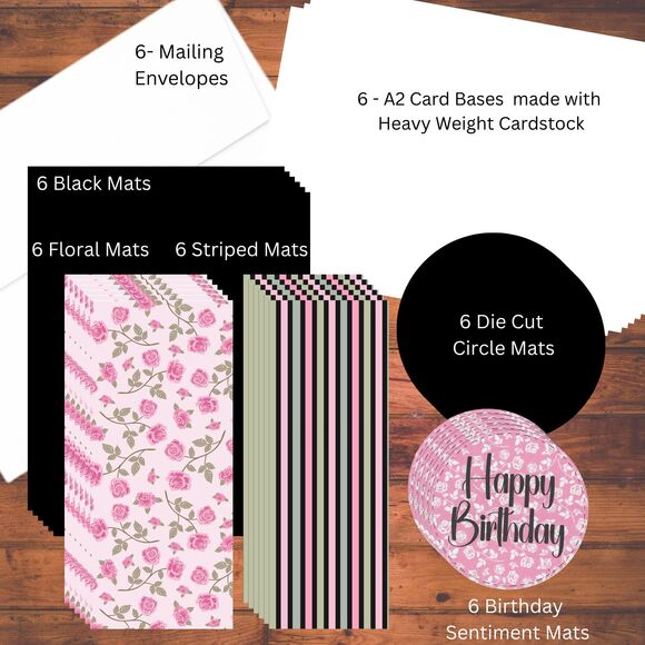 Pink Floral Adult Handmade Card Kit: Blank Birthday Cards, Set of 6 w/ Envelopes - Picture 2 of 2